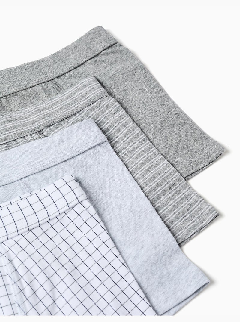Pack de 4 boxers de algodón lisos/a rayas Blanco Gris - Kiabi