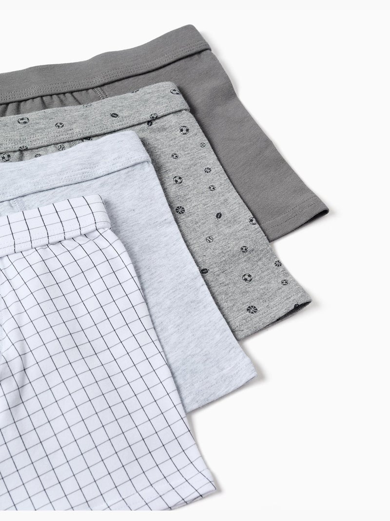 Pack de 4 bóxers de algodón lisos/estampados Gris blanco - Kiabi