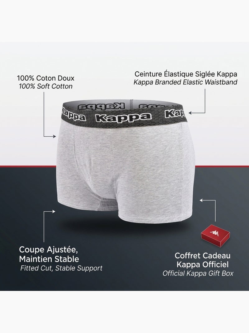 Pack de 4 Boxers Hombre KAPPA - Algodón, Estuche Regalo Gris verde negro - Kiabi