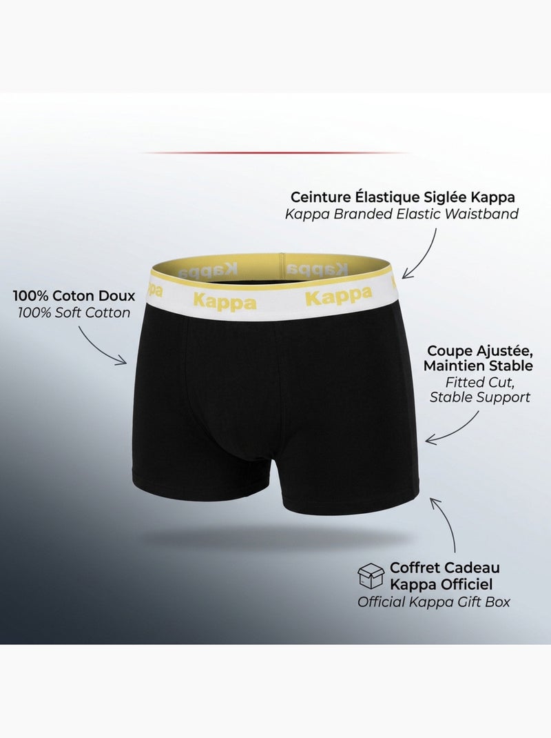 Pack de 4 Boxers Hombre KAPPA - Algodón, Estuche Regalo Negro Negro Blanco - Kiabi