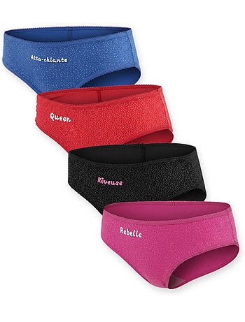 Pack de 4 bragas niña mensaje humorístico lunares lentejuelas ozabi