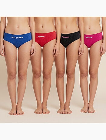 Pack de 4 bragas niña mensaje humorístico lunares lentejuelas ozabi