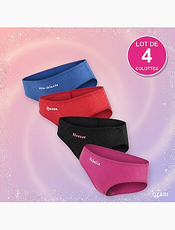 Pack de 4 bragas niña mensaje humorístico lunares lentejuelas ozabi