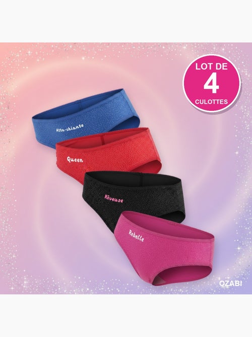 Pack de 4 bragas niña mensaje humorístico lunares lentejuelas ozabi - Kiabi Pack de 4 bragas niña mensaje humorístico lunares lentejuelas ozabi - Kiabi