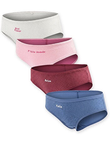 Pack de 4 bragas niña mensaje humorístico lunares lentejuelas ozabi