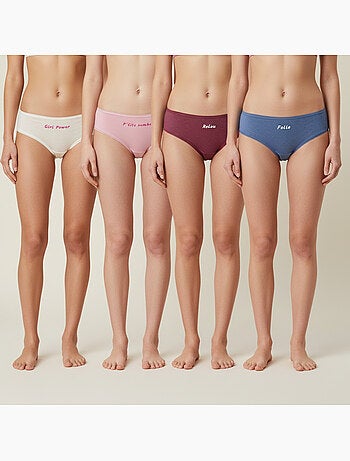 Pack de 4 bragas niña mensaje humorístico lunares lentejuelas ozabi