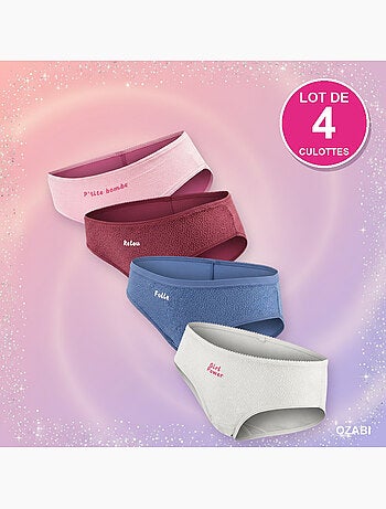 Pack de 4 bragas niña mensaje humorístico lunares lentejuelas ozabi