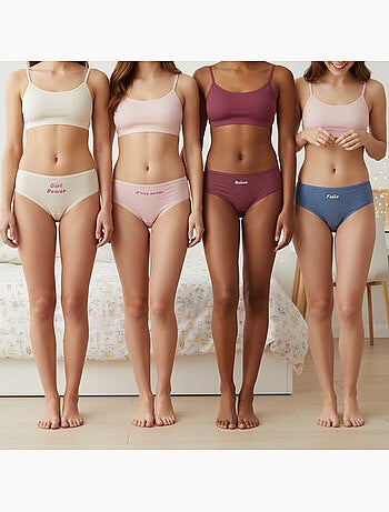 Pack de 4 bragas niña mensaje humorístico lunares lentejuelas ozabi