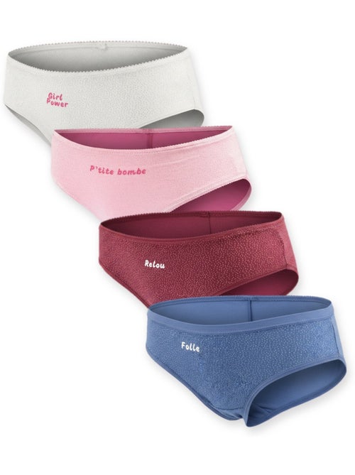 Pack de 4 bragas niña mensaje humorístico lunares lentejuelas ozabi - Kiabi Pack de 4 bragas niña mensaje humorístico lunares lentejuelas ozabi - Kiabi