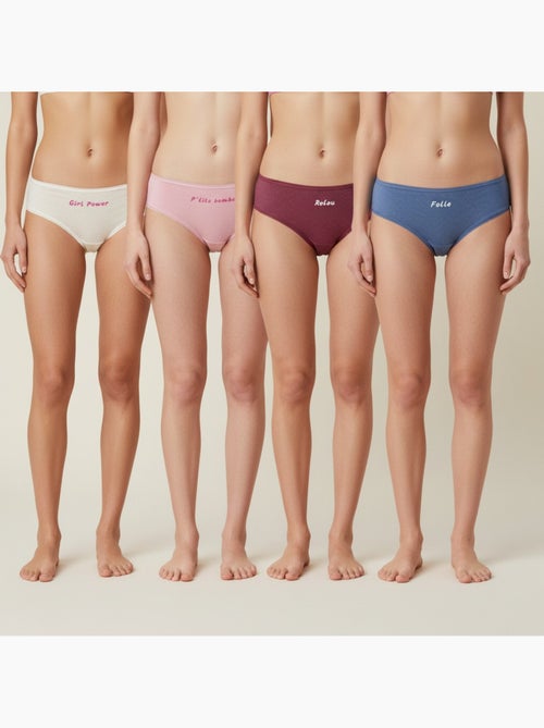 Pack de 4 bragas niña mensaje humorístico lunares lentejuelas ozabi - Kiabi Pack de 4 bragas niña mensaje humorístico lunares lentejuelas ozabi - Kiabi