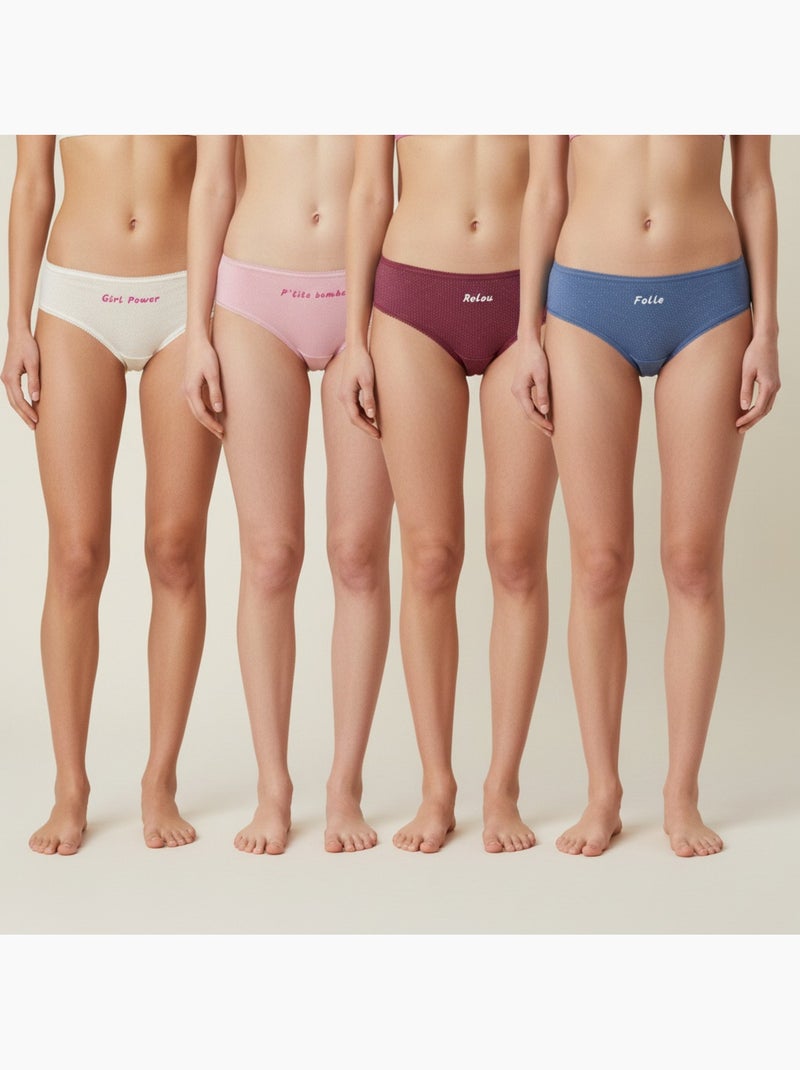 Pack de 4 bragas niña mensaje humorístico lunares lentejuelas ozabi Crudo - Kiabi