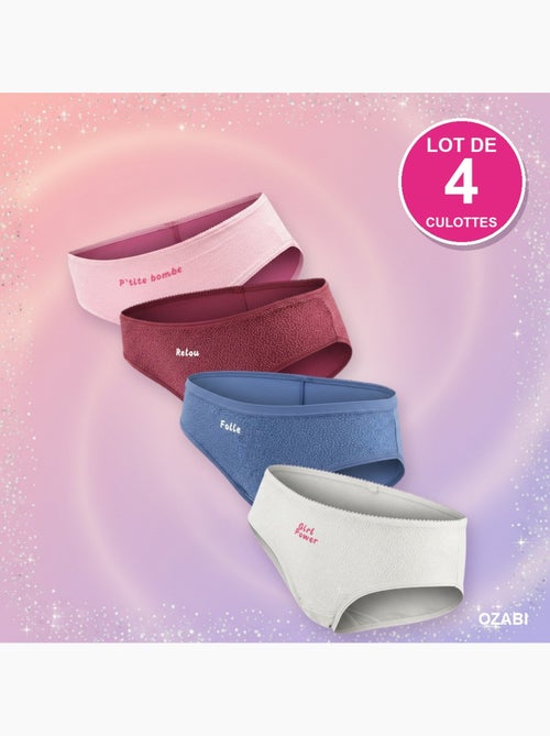 Pack de 4 bragas niña mensaje humorístico lunares lentejuelas ozabi - Kiabi Pack de 4 bragas niña mensaje humorístico lunares lentejuelas ozabi - Kiabi