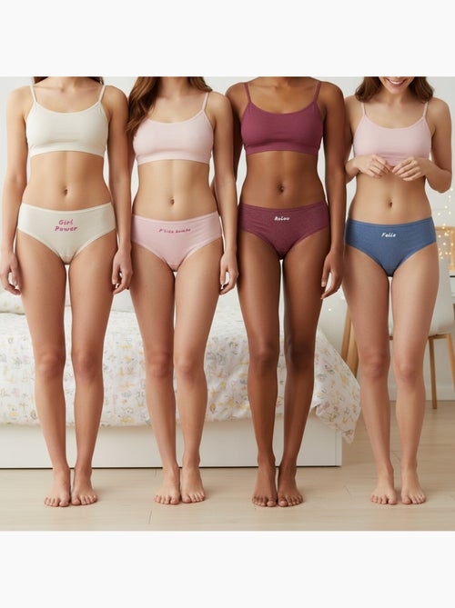 Pack de 4 bragas niña mensaje humorístico lunares lentejuelas ozabi - Kiabi Pack de 4 bragas niña mensaje humorístico lunares lentejuelas ozabi - Kiabi