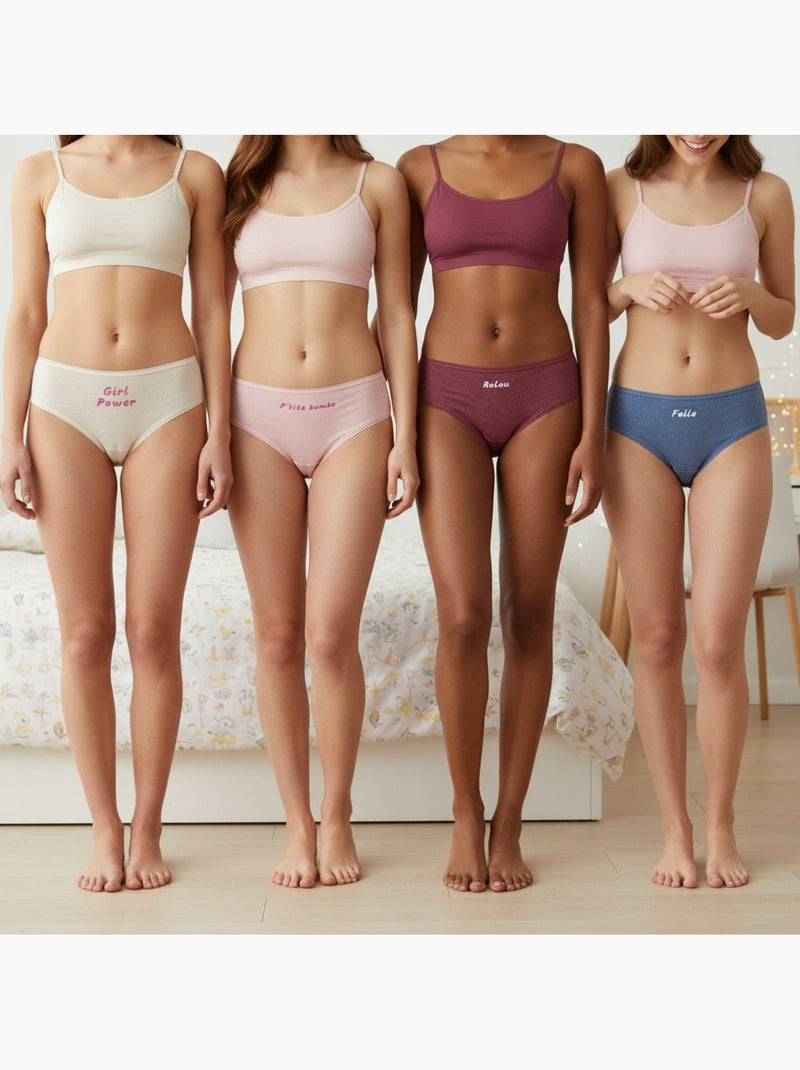 Pack de 4 bragas niña mensaje humorístico lunares lentejuelas ozabi Crudo - Kiabi