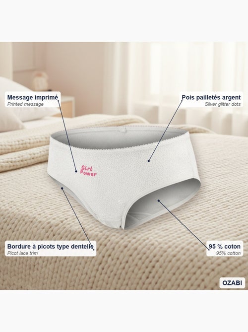 Pack de 4 bragas niña mensaje humorístico lunares lentejuelas ozabi - Kiabi Pack de 4 bragas niña mensaje humorístico lunares lentejuelas ozabi - Kiabi