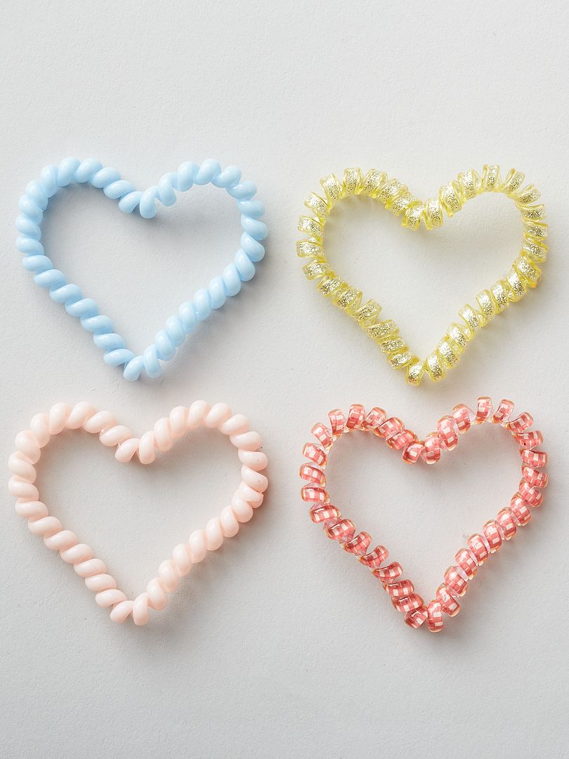 Pack de 4 gomas para el pelo de espiral con forma de corazón multicolor - Kiabi