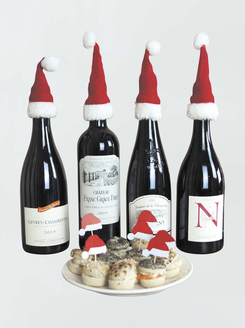 Pack de 4 gorros de Navidad para botellas ROJO - Kiabi