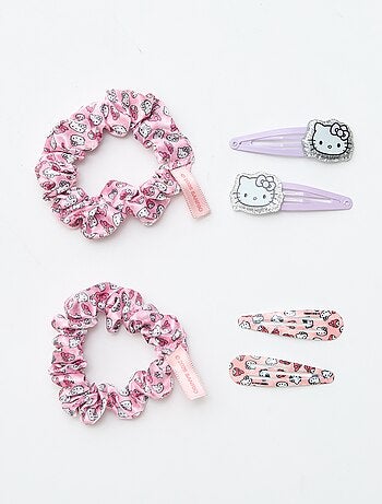Pack de 4 horquillas + 1 coletero 'Hello Kitty'