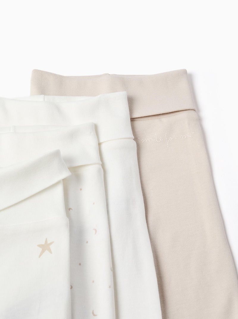 Pack de 4 pantalones con pies 100% algodón Blanco Beige - Kiabi