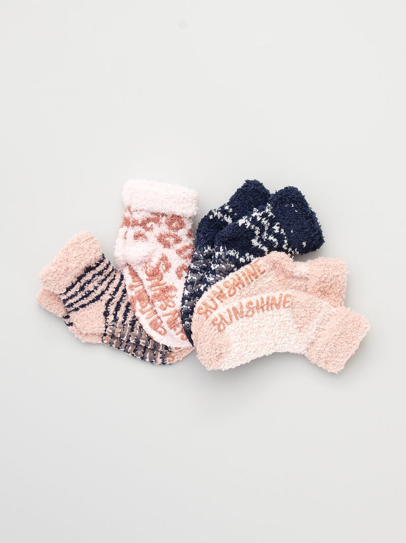 Pack de 4 pares de calcetines de punto de rizo rosa - Kiabi