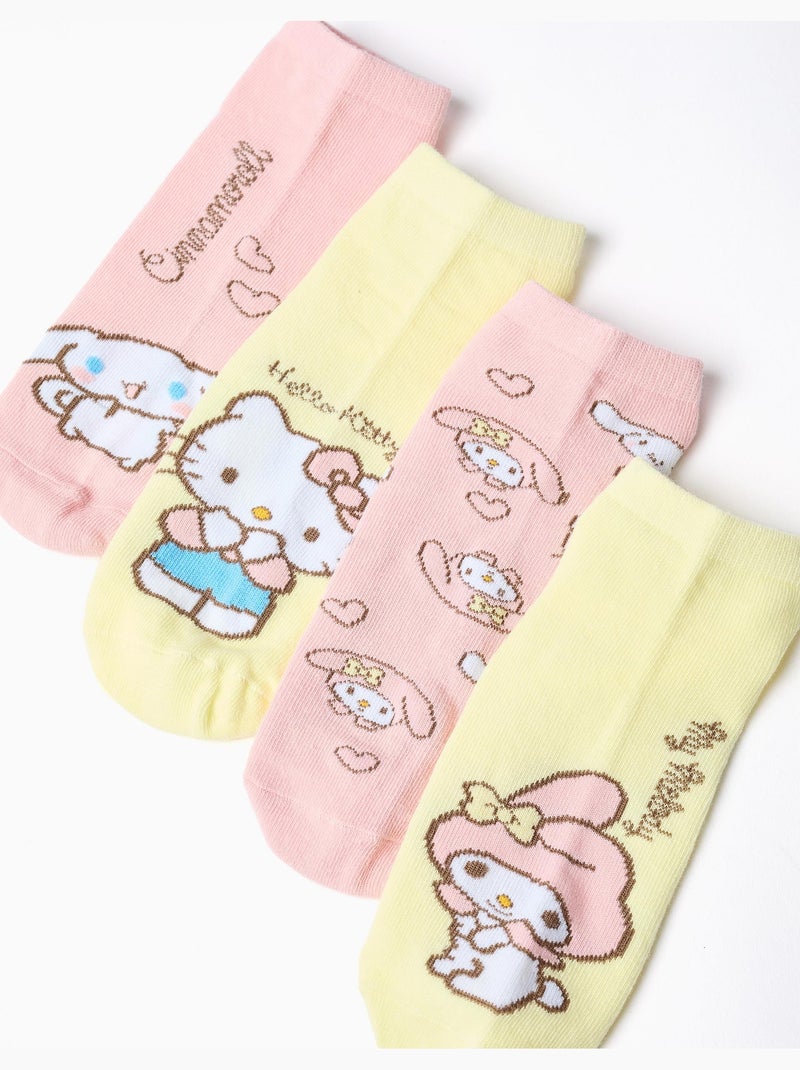 Pack de 4 pares de calcetines tobilleros con Hello Kitty Rosa/Amarillo - Kiabi