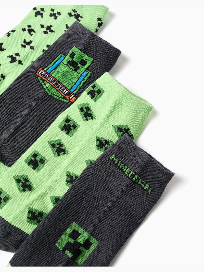 Pack de 4 pares de calcetines tobilleros Minecraft Negro Verde Negro - Kiabi