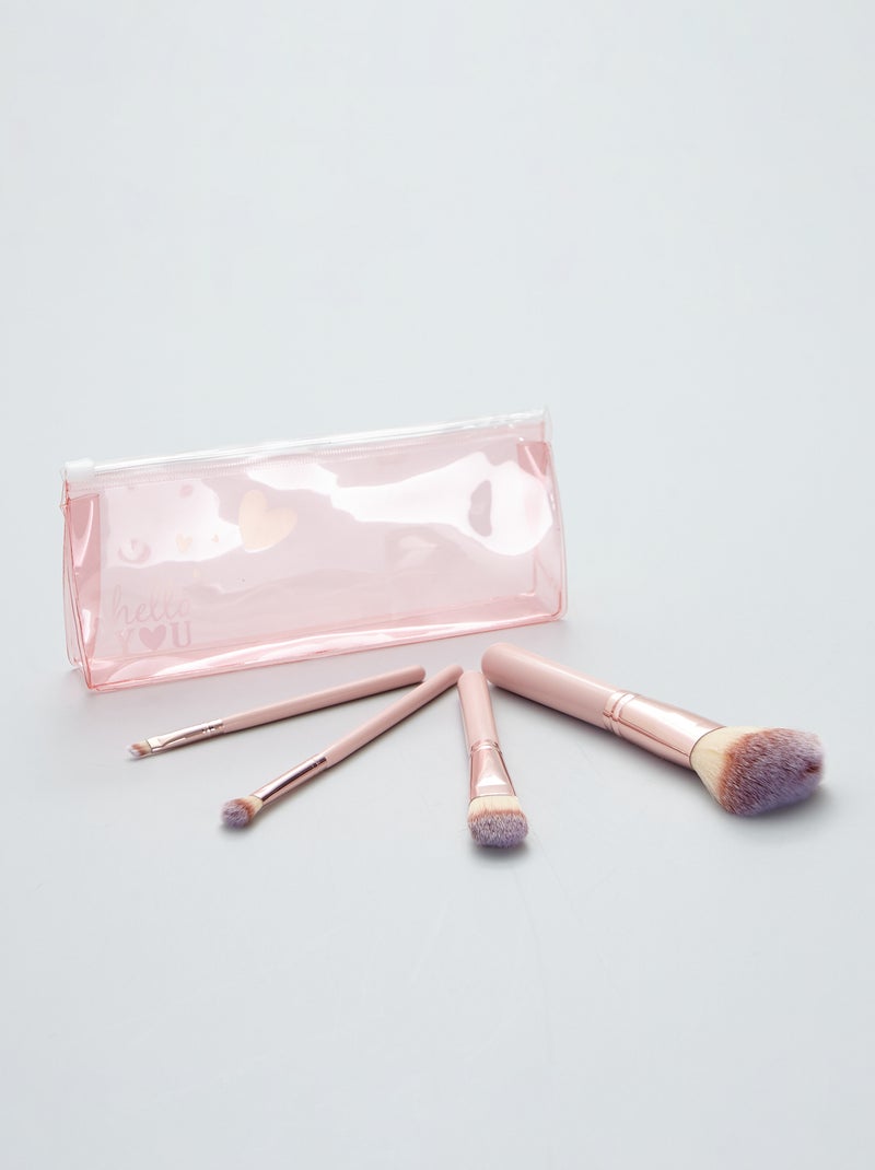 Pack de 4 pinceles de maquillaje + neceser ROSA - Kiabi