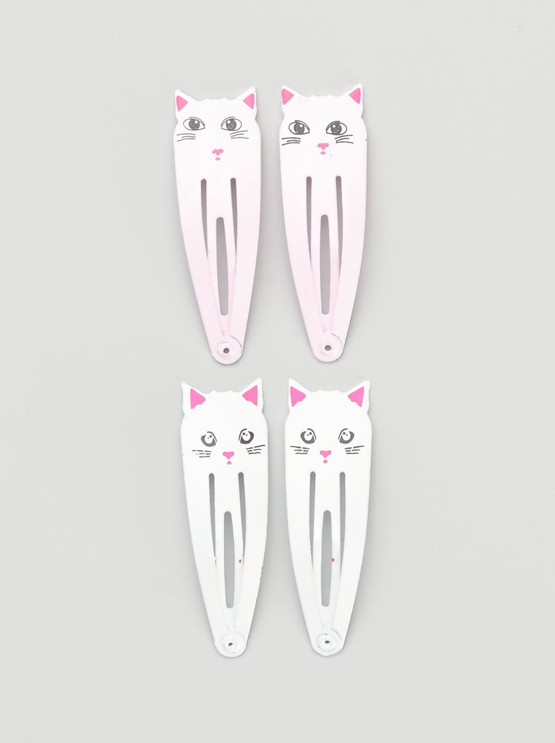 Pack de 4 pinzas de clip 'gato' blanco/rosa - Kiabi