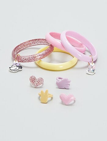 Pack de 4 pulseras + 4 anillos 'Daisy y Minnie'