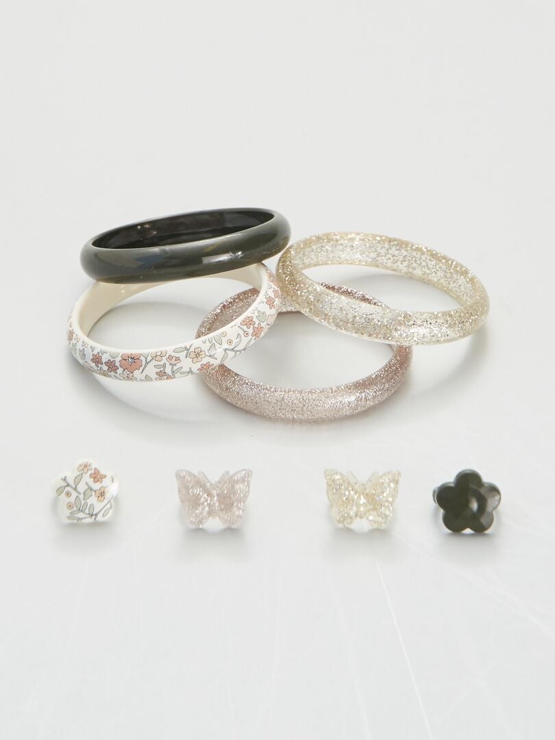 Pack de 4 pulseras + 4 anillos multicolor - Kiabi