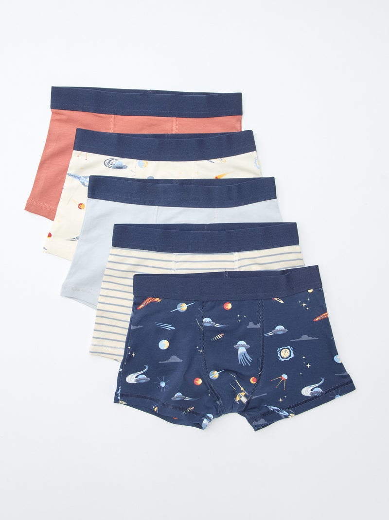 Pack de 5 boxers lisos y estampados Azul - Kiabi