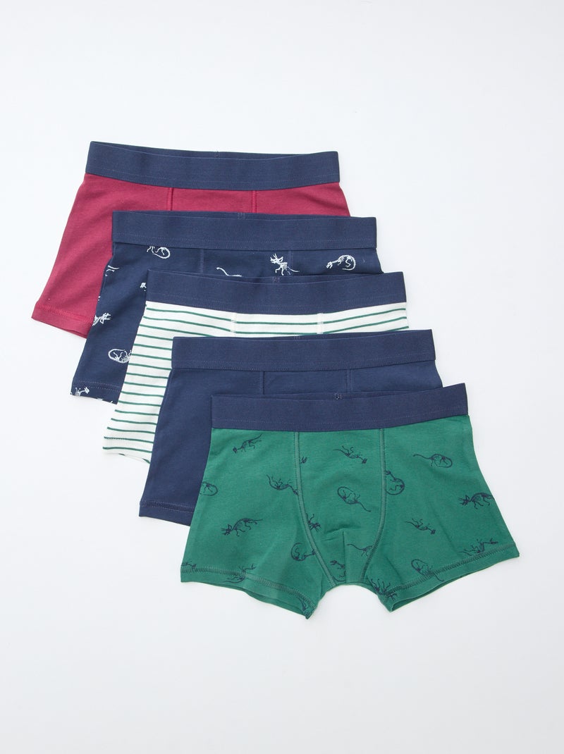 Pack de 5 boxers lisos y estampados Azul - Kiabi