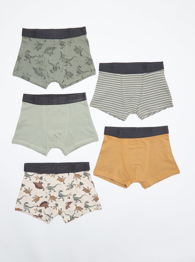 Pack de 5 boxers lisos y estampados Kaki - Kiabi