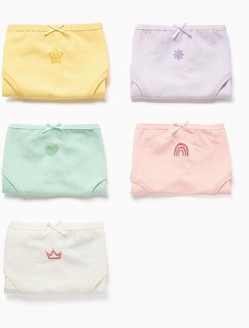 Pack de 5 bragas de algodón con estampados y lazos