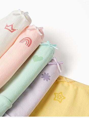 Pack de 5 bragas de algodón con estampados y lazos