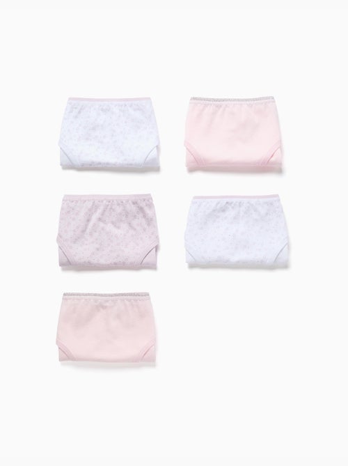 Pack de 5 bragas de algodón lisas/florales - Kiabi