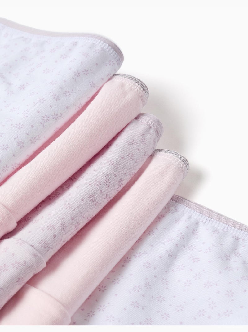 Pack de 5 bragas de algodón lisas/florales Blanco Rosa - Kiabi