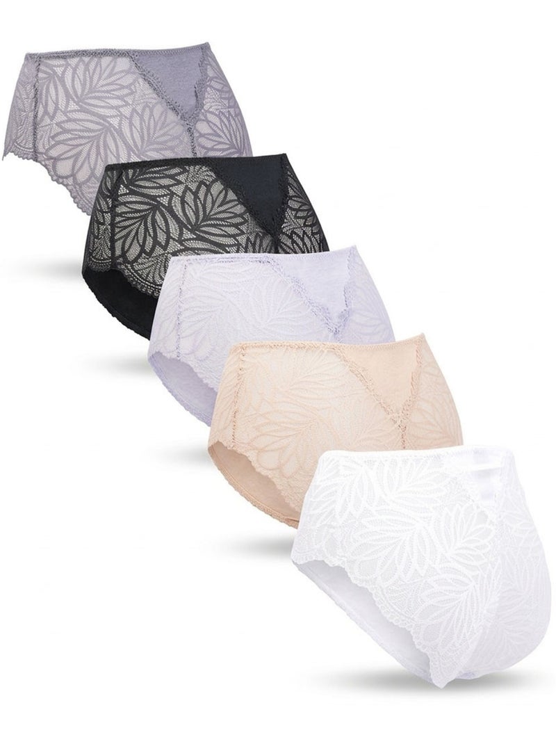 Pack de 5 Bragas Mujer Algodón Encaje OZABI Negro Multicolor Blanco - Kiabi