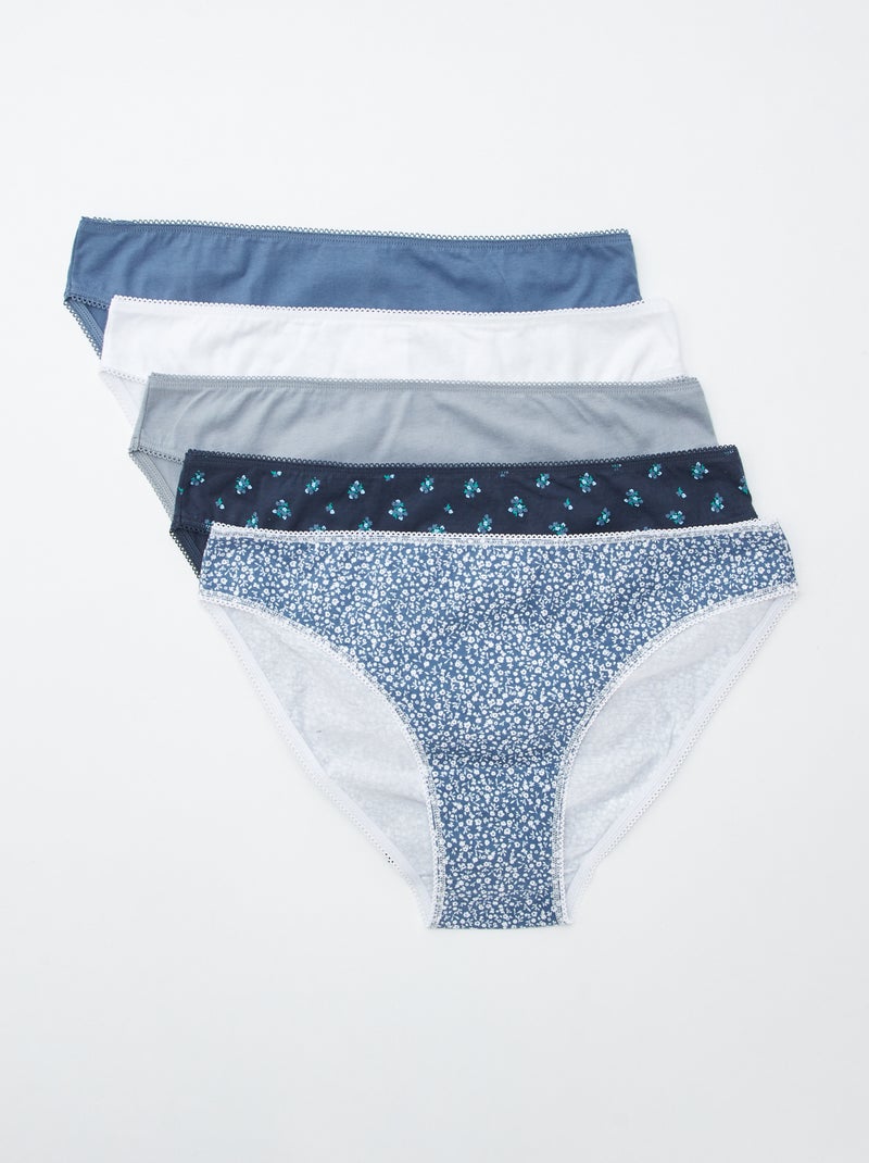 Pack de 5 braguitas - lisas y estampadas Azul - Kiabi