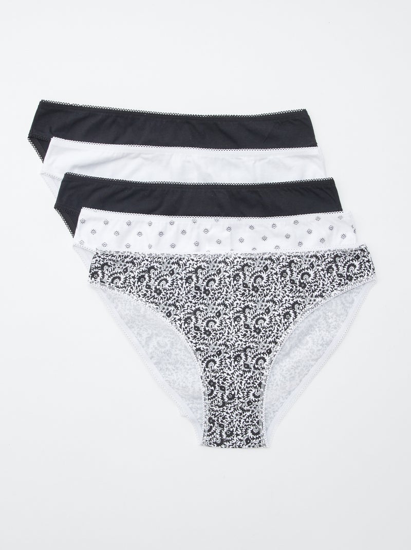 Pack de 5 braguitas - lisas y estampadas Blanco - Kiabi