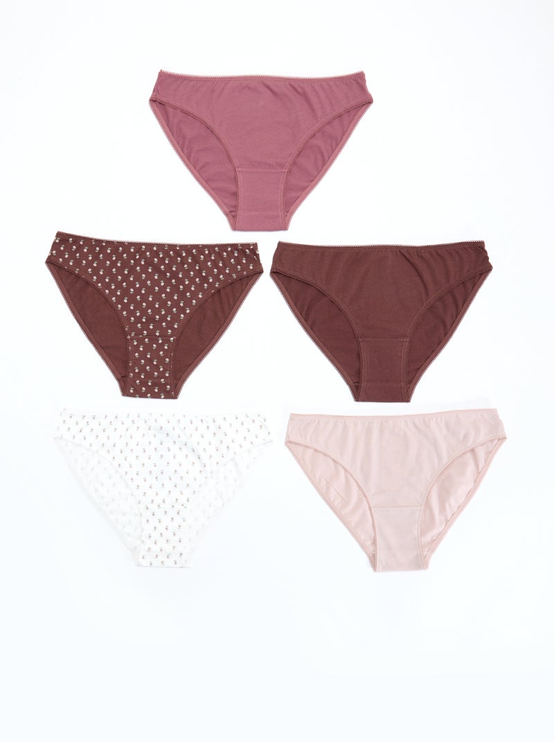 Pack de 5 braguitas - lisas y estampadas Rojo - Kiabi