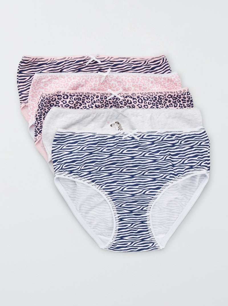 Pack de 5 braguitas 'animal' rosa/gris - Kiabi