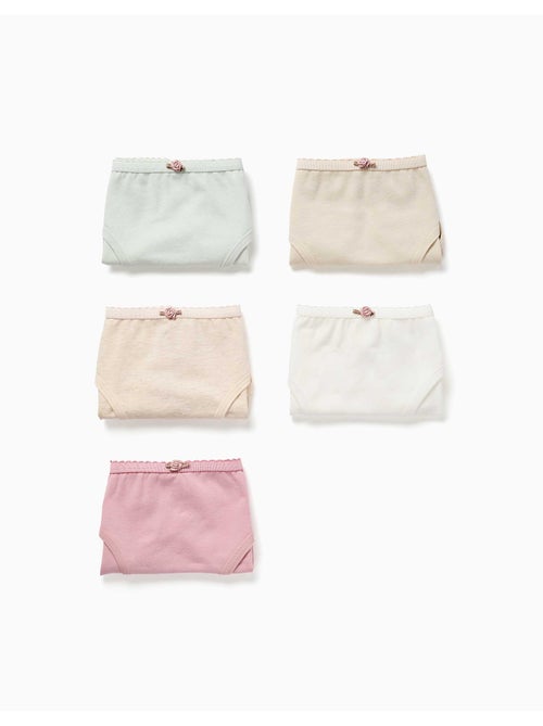 Pack de 5 braguitas de algodón con rosas decorativas - Kiabi