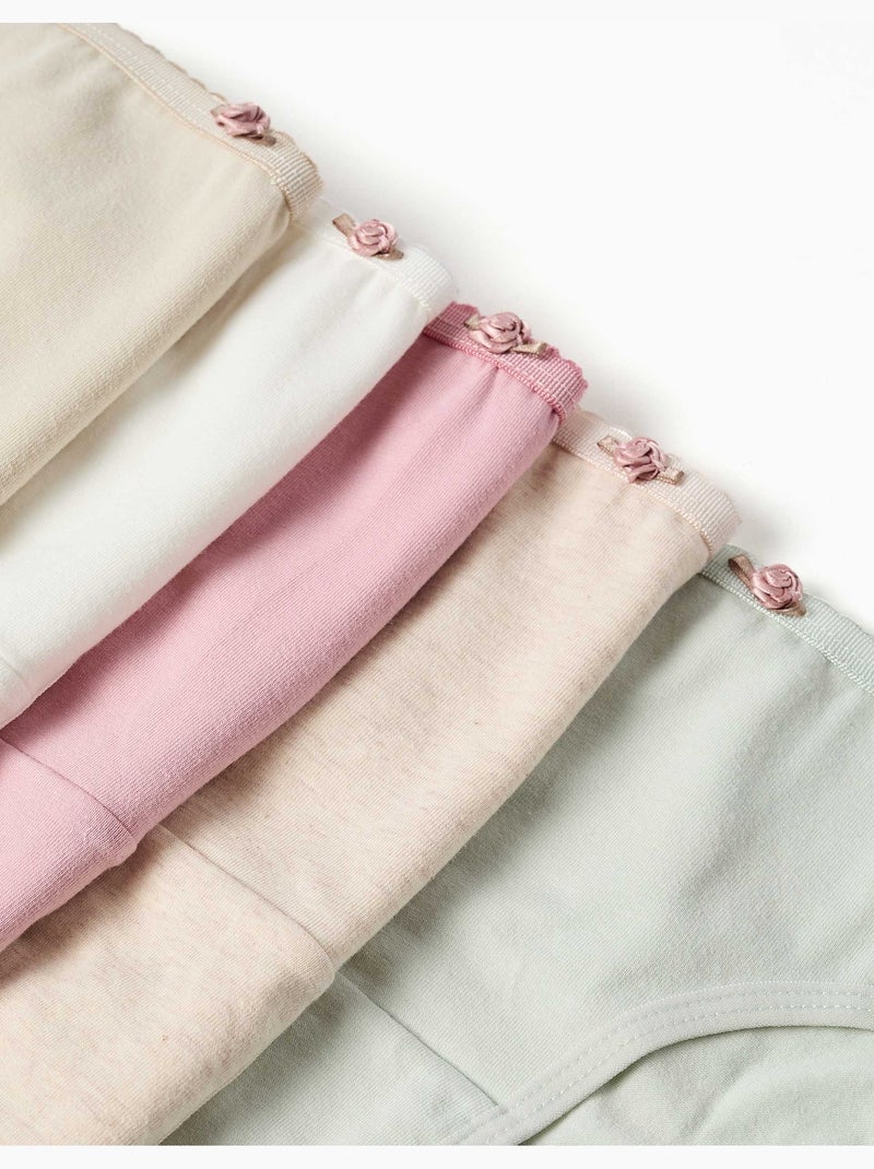 Pack de 5 braguitas de algodón con rosas decorativas Beige/Rosa - Kiabi