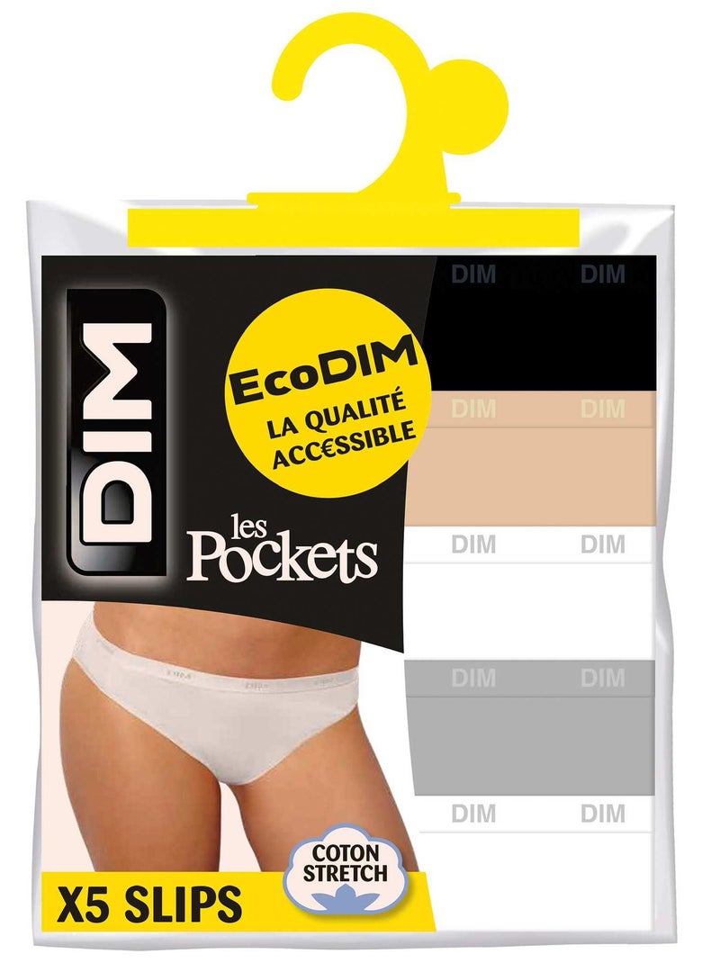 Pack de 5 braguitas de algodón elástico Les Pockets 'DIM' negro - Kiabi