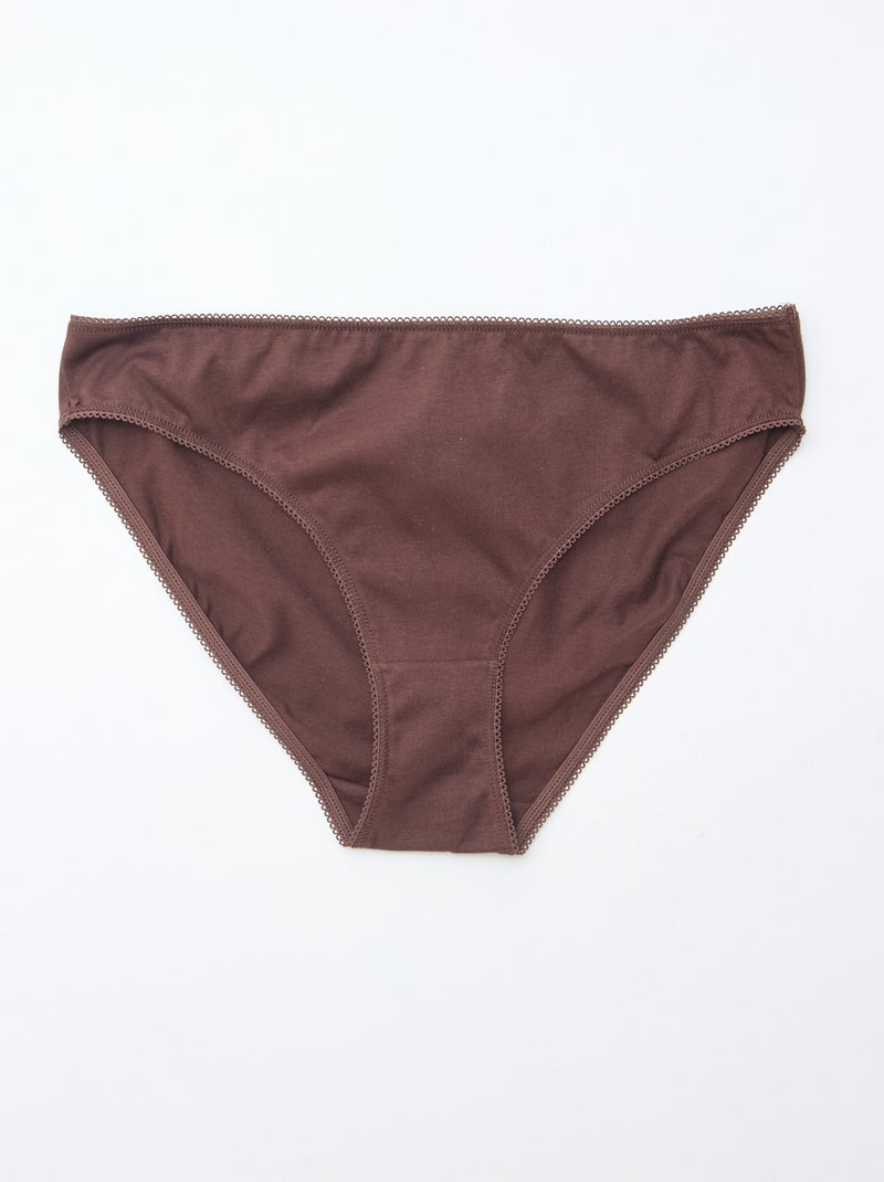 Pack de 5 braguitas de algodón liso Marron - Kiabi