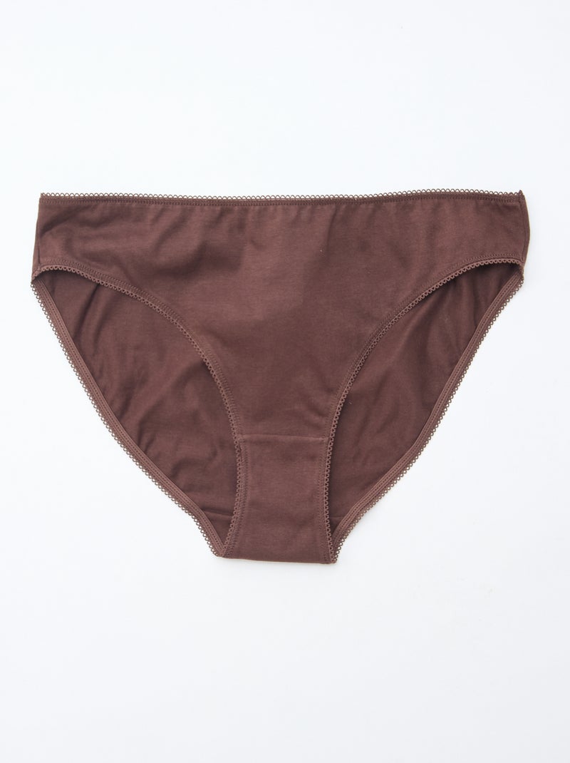 Pack de 5 braguitas de algodón liso Marron - Kiabi
