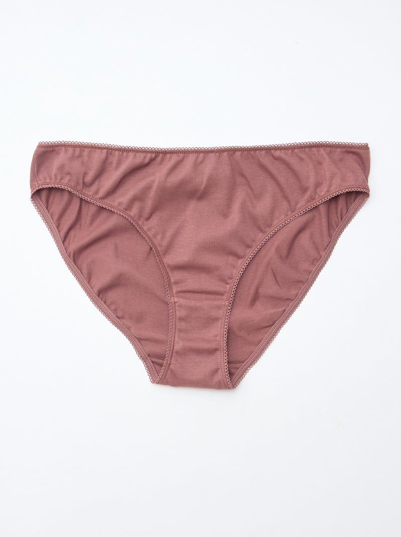 Pack de 5 braguitas de algodón liso Marron - Kiabi