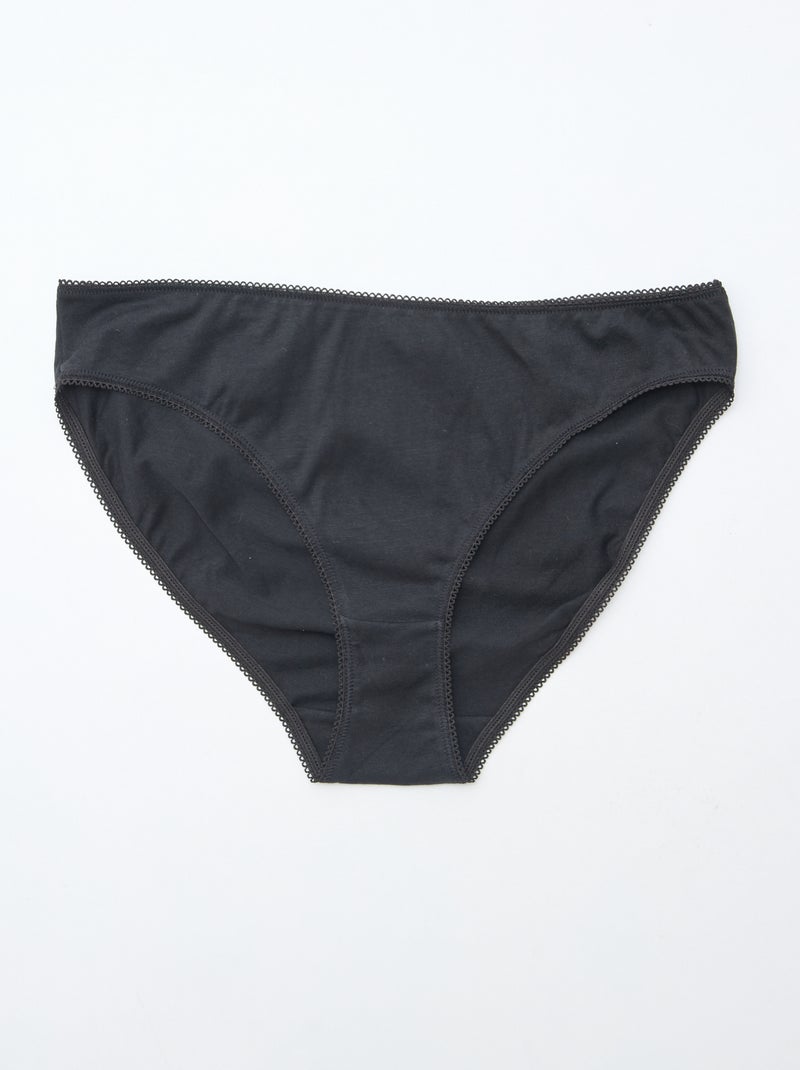 Pack de 5 braguitas de algodón liso Negro - Kiabi