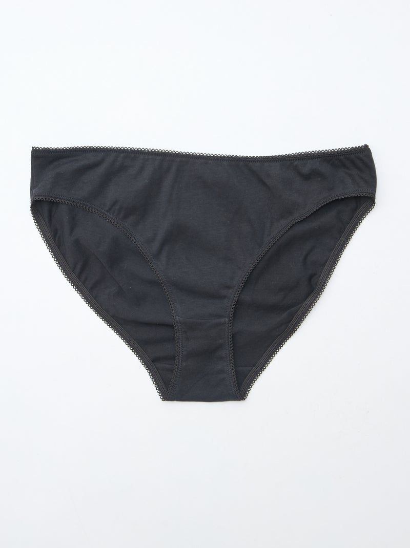 Pack de 5 braguitas de algodón liso Negro - Kiabi